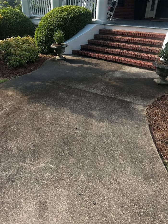 Stained walkway with mold before pressure washing in Athens, GA