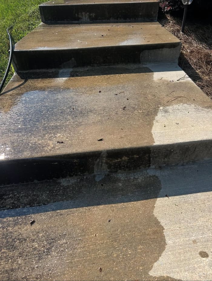 Dirty concrete steps before pressure washing in Athens, GA