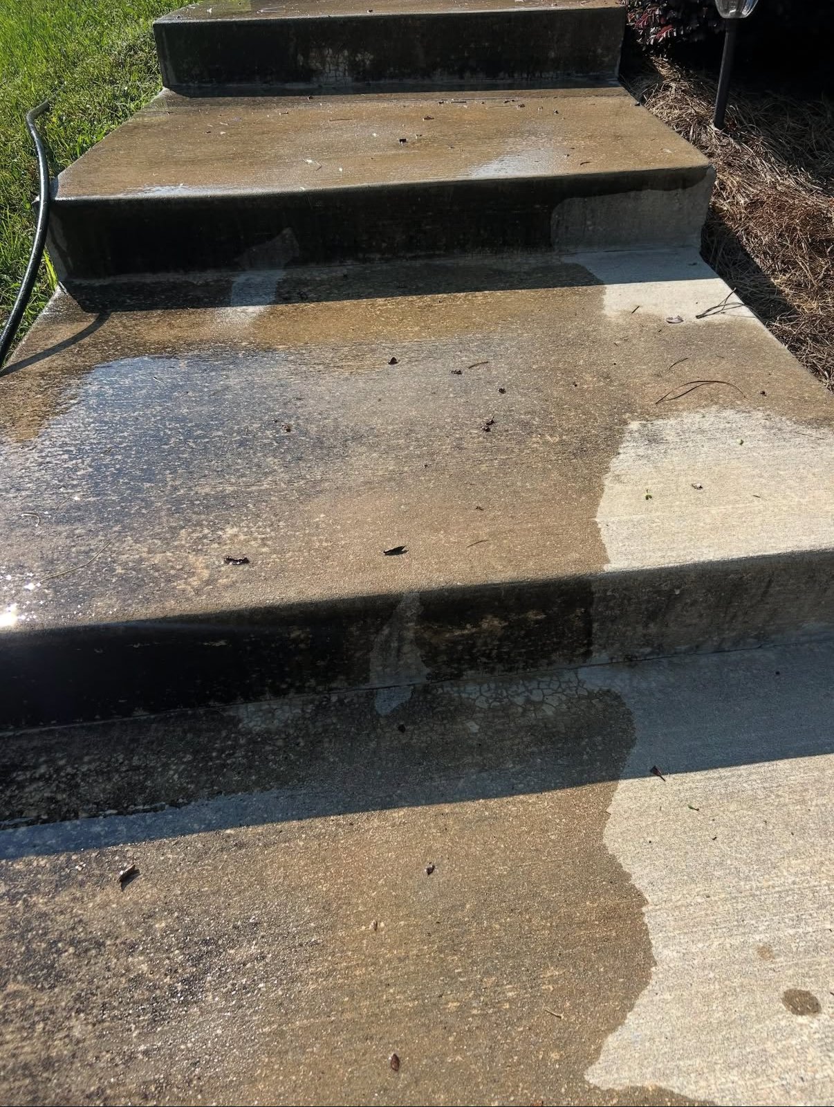 Dirty concrete steps before pressure washing in Athens, GA